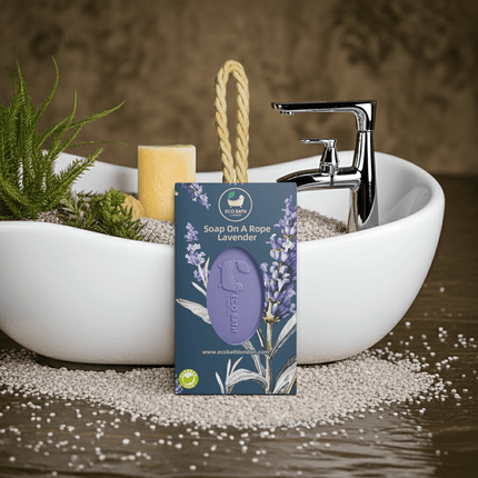 Eco Bath London Lavender Soap on a Rope 220g -  Luxurious and Eco Friendly Relaxing Body Wash Bar with Shea Butter