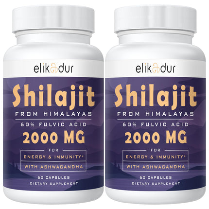 Elikadur 2000 mg Shilajit Supplement – 85+ Minerals, 60% Fulvic Acid, 120 Vegan Capsules