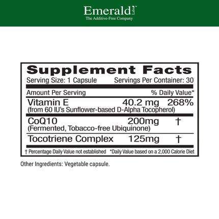 EMERALD LABS CoQ10 200mg - Premium Wellness with Vitamin E (30-day)
