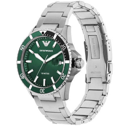 Emporio Armani AR11338 Men's Diver Style Silver & Green Watch