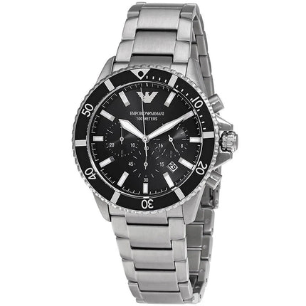 Emporio Armani AR11360 Men's Diver Style Silver & Black Watch