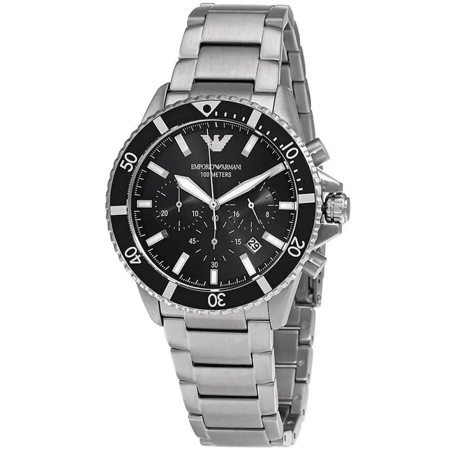 Emporio Armani AR11360 Men's Diver Style Silver & Black Watch