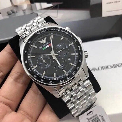 Emporio Armani AR5983 Tazio Men's Silver & Black Watch