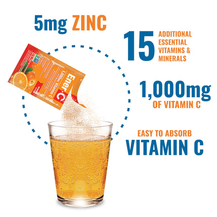 Ener-C 1000mg Vitamin C Immune Support – Orange Effervescent Drink Mix (60 Packets)
