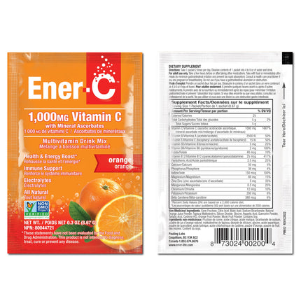 Ener-C 1000mg Vitamin C Immune Support – Orange Effervescent Drink Mix (60 Packets)