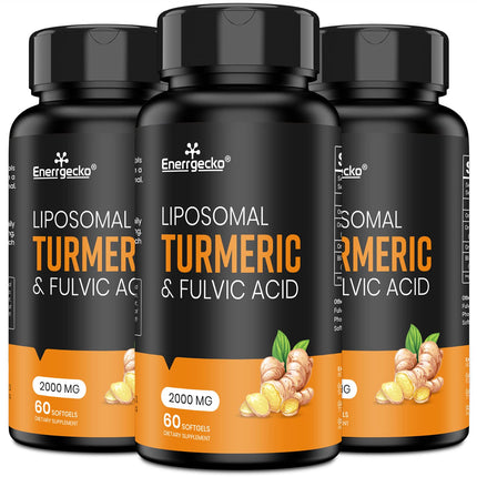 Enerrgecko 2000 mg Liposomal Turmeric Curcumin Softgels - Black Pepper & Ginger, Fulvic & Humic Acids, 3-Month Supply
