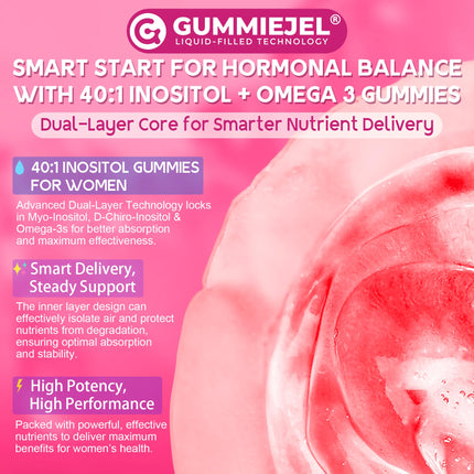 EnvyCure Inositol + Omega-3 Gummies for Women – Hormonal Balance & Cycle Health (40:1) – Vegan Sugar-Free, 60 Ct