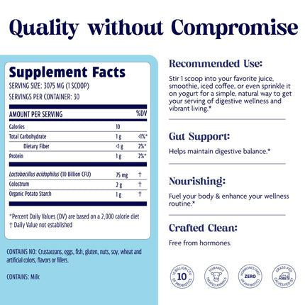 Enzymedica Colostrum Powder with Probiotics – Grass-Fed 2g Colostrum + 10B CFU | Gut & Immune Support, 30 Servings