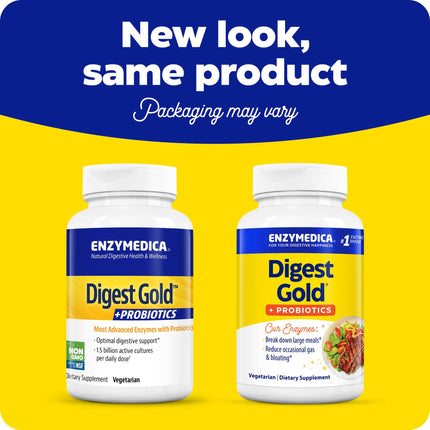 Enzymedica Digest Gold + Probiotics – 2-in-1 Digestive Enzymes & Probiotic Support, 90 Capsules
