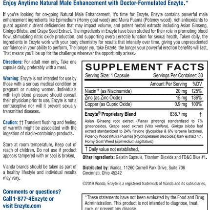 Enzyte Natural Vitality Support - Daily Men's Health Supplement (30 Capsules)