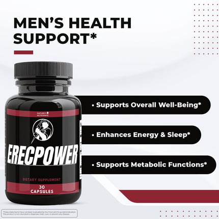Nature's NutriWave ErecPower - 100% Natural Men's Wellness (30 Capsules) - Made in USA