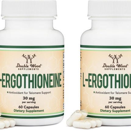 Ergothioneine 30mg Supplement - 60 Count, Plant-Based L-Ergothioneine (Non-GMO, Gluten Free, Vegan Safe) - Double Wood (Pack of 2)