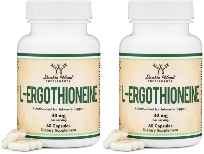 Ergothioneine 30mg Supplement - 60 Count, Plant-Based L-Ergothioneine (Non-GMO, Gluten Free, Vegan Safe) - Double Wood (Pack of 2)