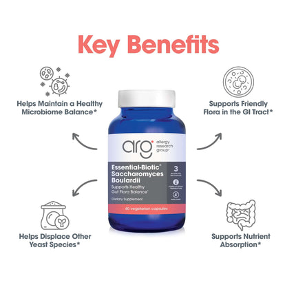 Allergy Research Group Essential-Biotic Saccharomyces boulardii 450 mg Probiotic Supplement – 60 Count