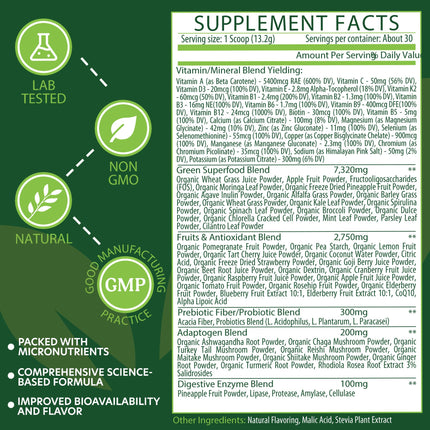 ETANATURE 50 Super Greens Powder - Vegan, Non-GMO Greens Superfood (30 Servings)