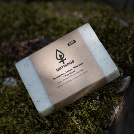 Eucalyptus Lemon Mint and Olive Stone Natural Soap Bar (With Grit)