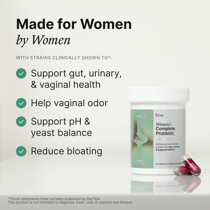 Evvy Women's 3-in-1 Complete Probiotic | Daily Gut, Urinary & Vaginal Health | 30 Day Supply
