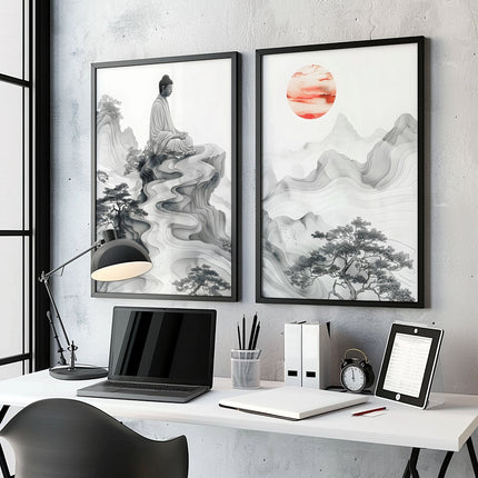 Extra Large Framed Wall Art | Set of 2 Asian Inspired Wall art Prints