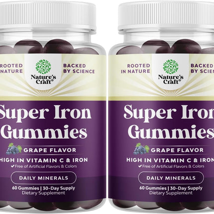 Extra Strength Iron Gummies 45mg per Serving - Vegan Iron Supplement for Adults (60 Servings)