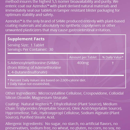 Extreme V Azendus SAM-e Mood Support 400mg – 30 Count Enteric Coated Tablets