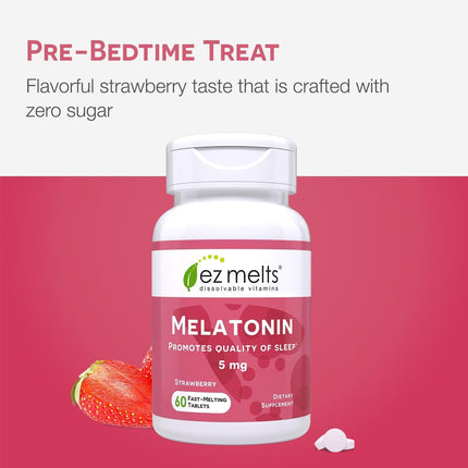 EZ Melts 5mg Melatonin – Sugar-Free, Strawberry, 2-Pack (2-Month Supply)