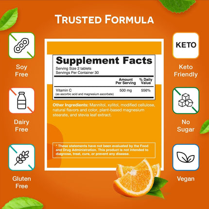 EZ Melts Dissolvable Vitamin C 500 mg – Sugar-Free, 2 Pack