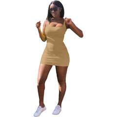 Casual Big U-neck Sunken Stripe Strap Slim Fit Dress