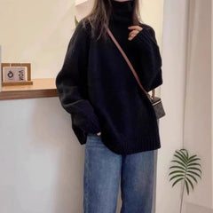 Women's Turtleneck Sweater Loose Thick Curling Pile Collar Idle Style