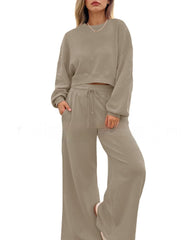 Women's Solid Color Casual Long Sleeves Trousers Two-piece Set