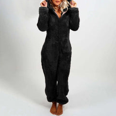 European And American Autumn Winter Women's Wear Fleece-lined Thick Furry Jumpsuit Hooded Cat Ear Pajamas