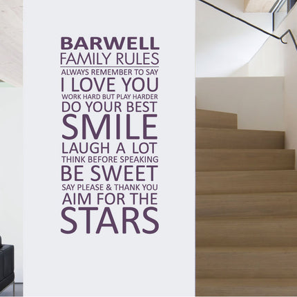 Personalised Family Rules Wall Art Sticker – Inspirational Wall Decor