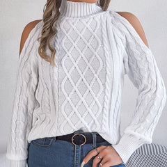 Casual Twist Strapless Half-high Collar Long Sleeves Sweaters Women's Clothing