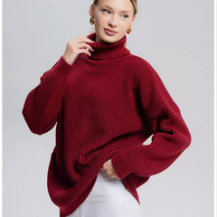 Women's Solid Color Casual High Neck Pullover Sweater