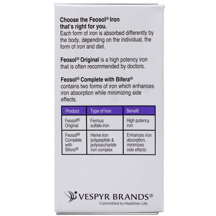 Feosol Complete Iron Supplement – Bifera HIP & PIC, 30 Caplets, Pack of 3