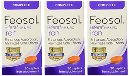 Feosol Complete with Bifera Iron 30 Caplets (3 Pack) | Iron Supplement