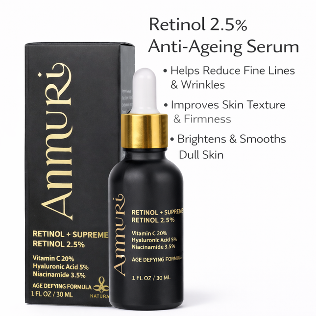 Ammuri Retinol 2.5% Face Serum - Retinol Serum with Vitamin C and Niacinamide