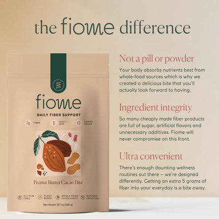 Fiome Fiber Supplement - 5g Daily Fiber Bite for Regularity, Digestion & Gut Health | Peanut Butter Cacao, 30 Servings