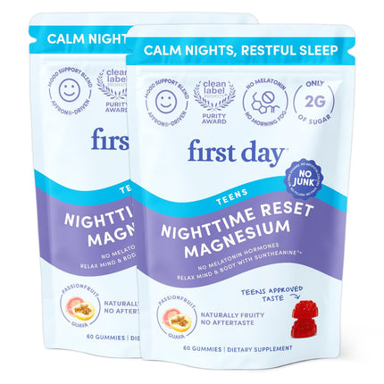 First Day Teens’ Nighttime Reset Calming Magnesium Gummies – Sleep, Mood & Energy (No Melatonin) – 60‑Day Supply