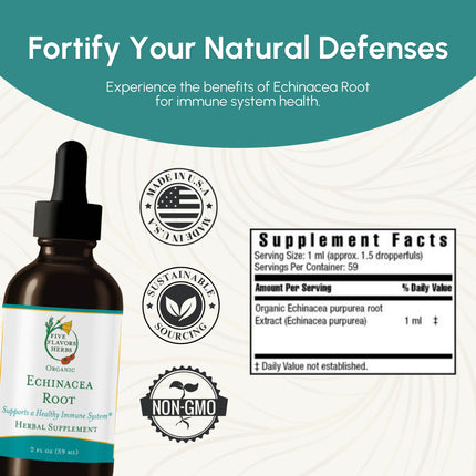 FIVE FLAVORS HERBS Echinacea Root Tincture – Immune Support, Bites & Stings, 2 Fl Oz