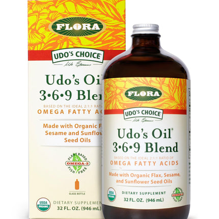 Flora Health UDO’s Oil Omega 3-6-9 32 Oz – Organic Plant-Based, Cold-Pressed, Vegan Oil Blend