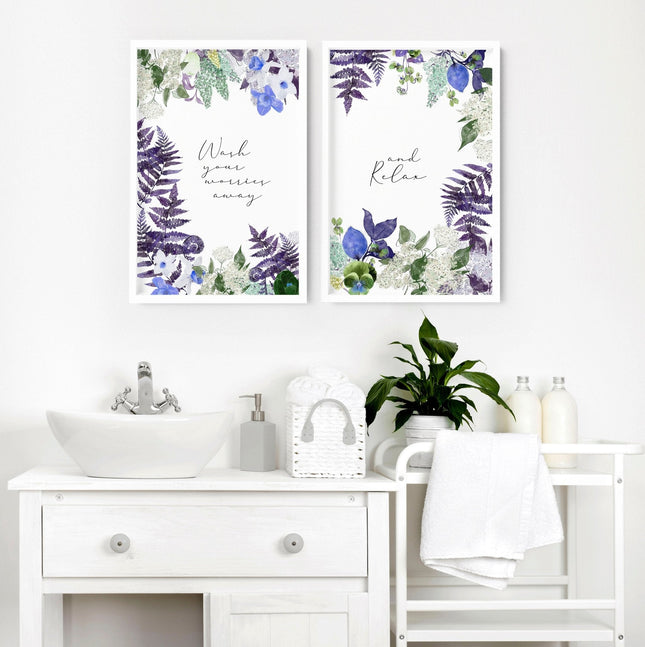 Wall art for bathrooms | set of 2 Floral wall art prints