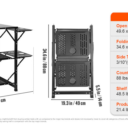 VEVOR Camping Kitchen Table One-piece Folding Portable Cook Station Aluminum Camping Folding Table for Outdoor Picnics BBQ