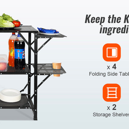 VEVOR Camping Kitchen Table One-piece Folding Portable Cook Station Aluminum Camping Folding Table for Outdoor Picnics BBQ
