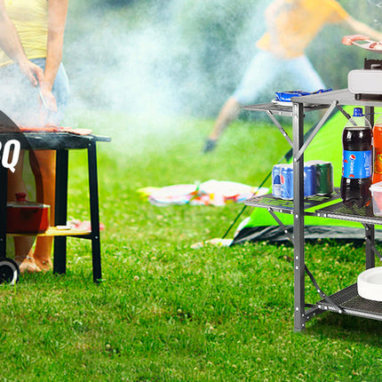 VEVOR Camping Kitchen Table One-piece Folding Portable Cook Station Aluminum Camping Folding Table for Outdoor Picnics BBQ