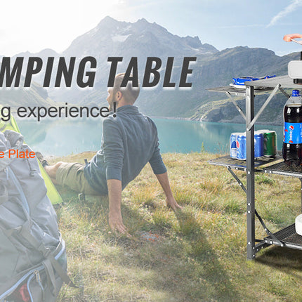 VEVOR Camping Kitchen Table One-piece Folding Portable Cook Station Aluminum Camping Folding Table for Outdoor Picnics BBQ