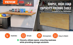 VEVOR Wall Mounted Folding Table, Wall Mount Drop Leaf Table, Wooden Floating Desk with Iron Bracket, Fold Down Desk for Spaces