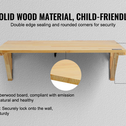 VEVOR Wall Mounted Folding Table Wooden Floating Desk with Iron Bracket Drop Leaf for Home Office Kitchen Bar Space-Saving