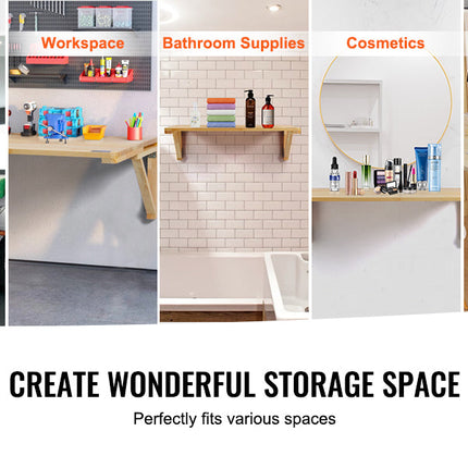 VEVOR Wall Mounted Folding Table Wooden Floating Desk with Iron Bracket Drop Leaf for Home Office Kitchen Bar Space-Saving