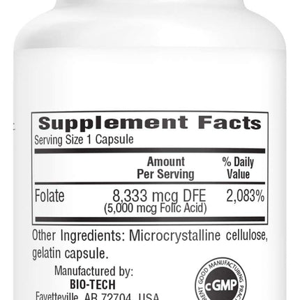Folic Acid 5mg - BioTech Pharmacal - 100 Capsules - Pack of 2