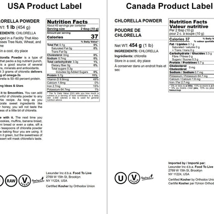 Food to Live Chlorella Powder 1 lb - Kosher, Raw Green Algae, Vegan Superfood